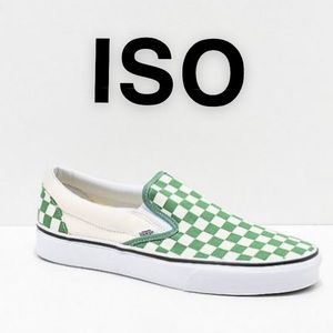 ISO green checkered slip on vans
